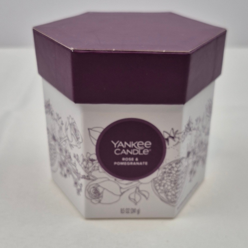 Yankee Candle Rose & Pomegranate Scented Candle 8.5 oz New Gift Box Discontinued